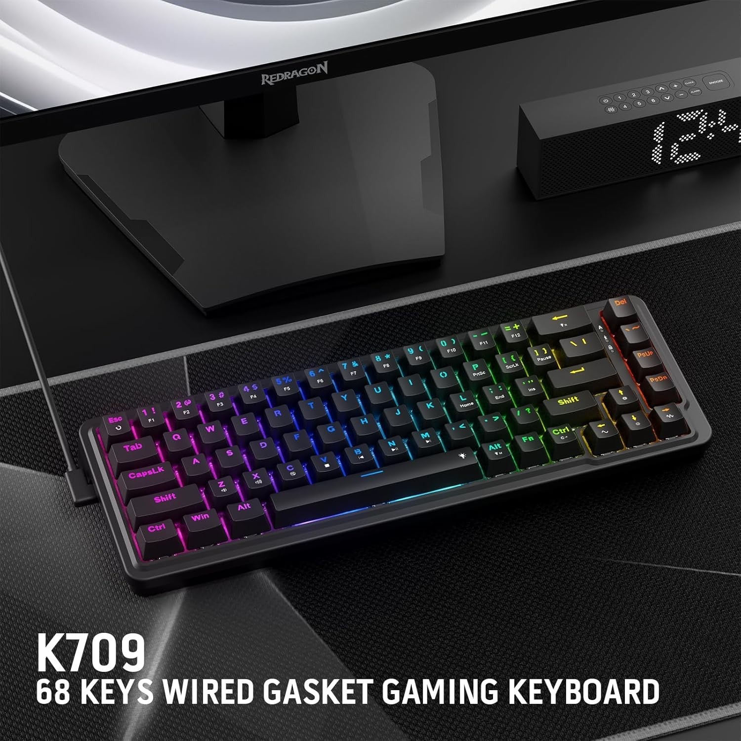 Redragon K709 65% Wired Gasket RGB Gaming 68 Keys Hot-Swap Compact Mechanical 3-Layer Noise Dampening Keyboard,Quiet Custom Linear Switch