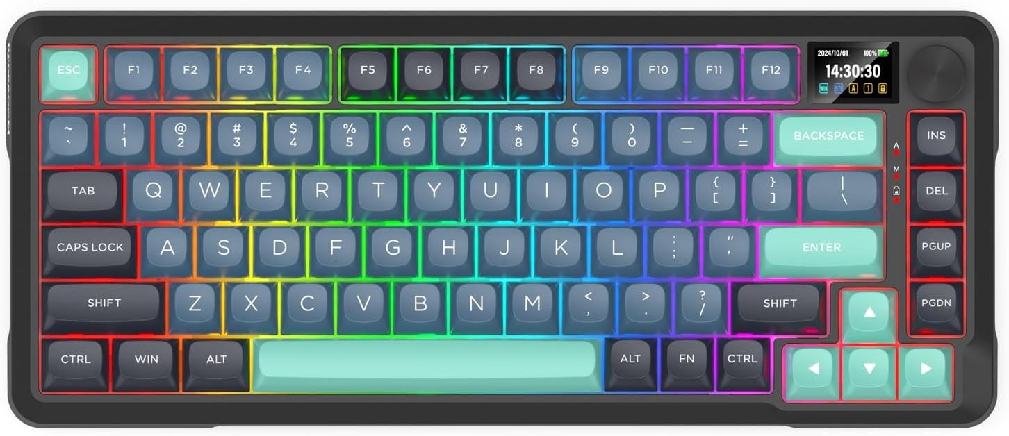 Redragon K724 PRO Wireless Gasket Gaming 81-Key Mechanical 5-Layer Noise Dampening Keyboard,Easy-Control 1.14’’ TFT Info Display