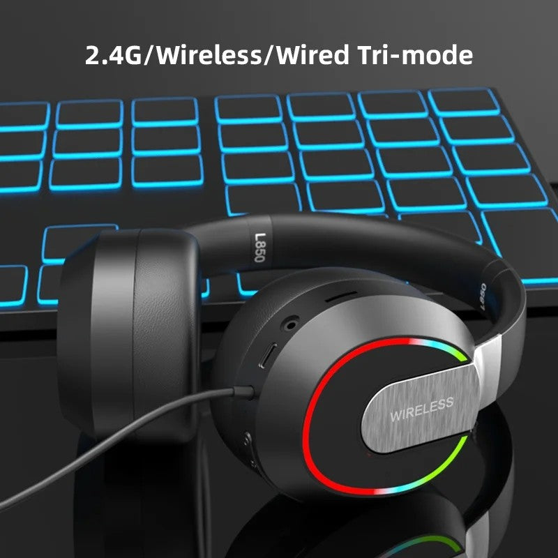 L850 2.4G Wireless Bluetooth 5.1 Wired Three-mode Game Headphones Pluggable Mic RGB Lighting Computer Phone headset