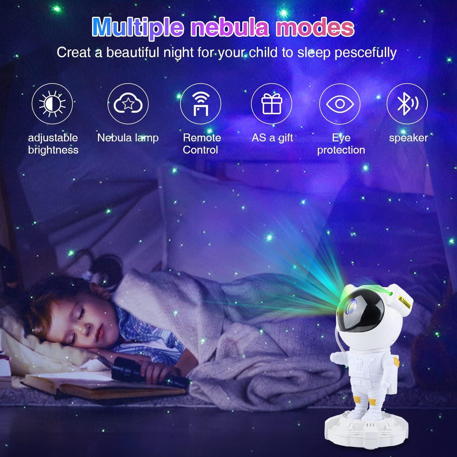 Upgraded Astronaut Light Projector With Bluetooth Music Speaker Star Projector Galaxy Night Light Nebula Ceiling LED Lamp with Remote for Children