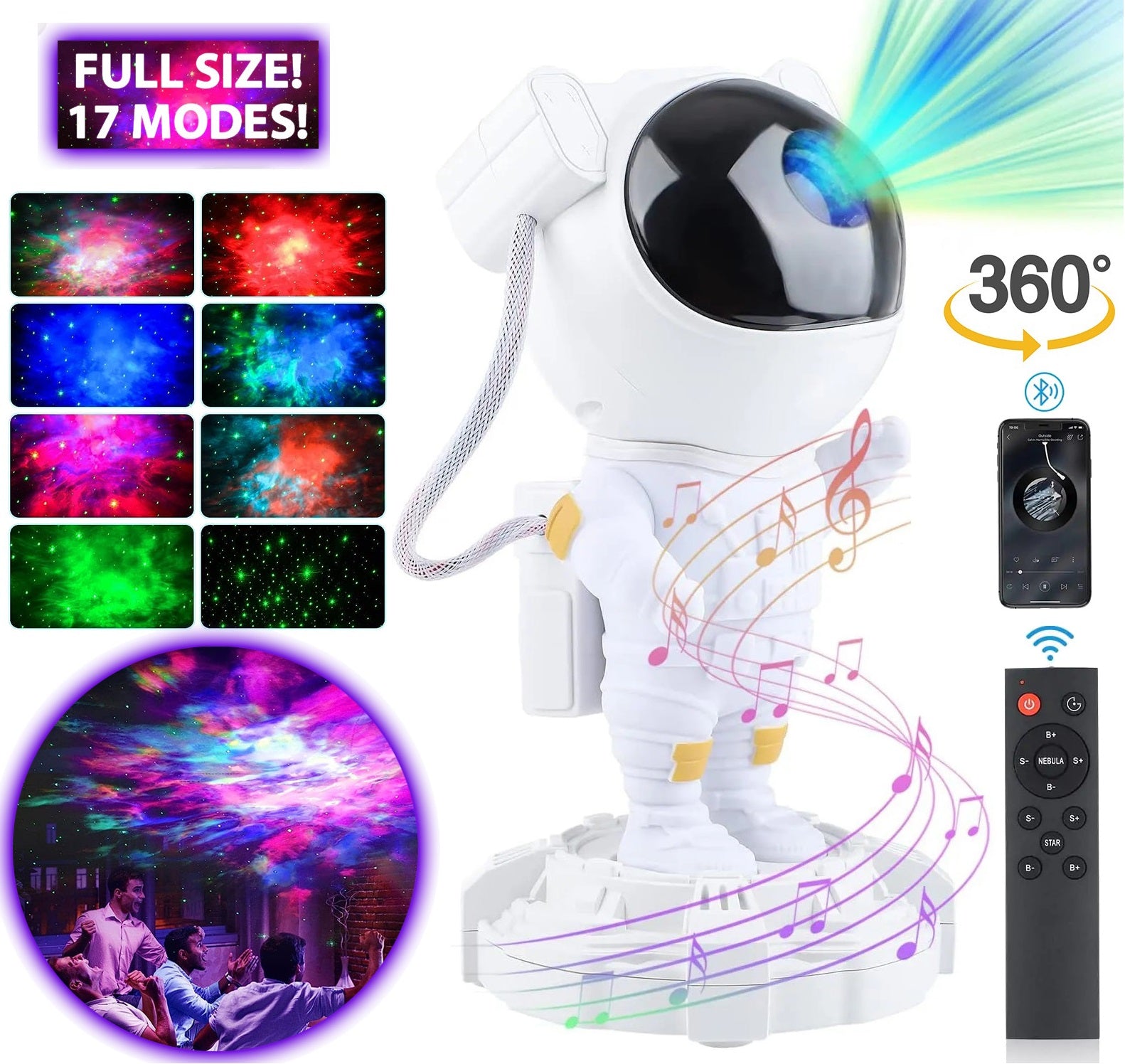 Upgraded Astronaut Light Projector With Bluetooth Music Speaker Star Projector Galaxy Night Light Nebula Ceiling LED Lamp with Remote for Children