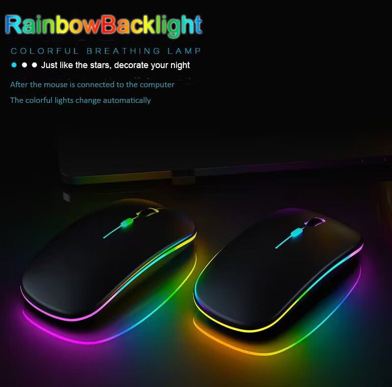 Wireless Mouse 2.4G Bluetooth Mouse Rechargeable Silent Mouse USB & Type-c Receiver Dual Mode LED Mouse Laptop Mouse for Computer MacBook iPad iPhone
