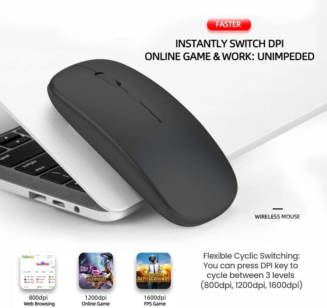 Wireless Mouse 2.4G Bluetooth Mouse Rechargeable Silent Mouse USB & Type-c Receiver Dual Mode LED Mouse Laptop Mouse for Computer MacBook iPad iPhone