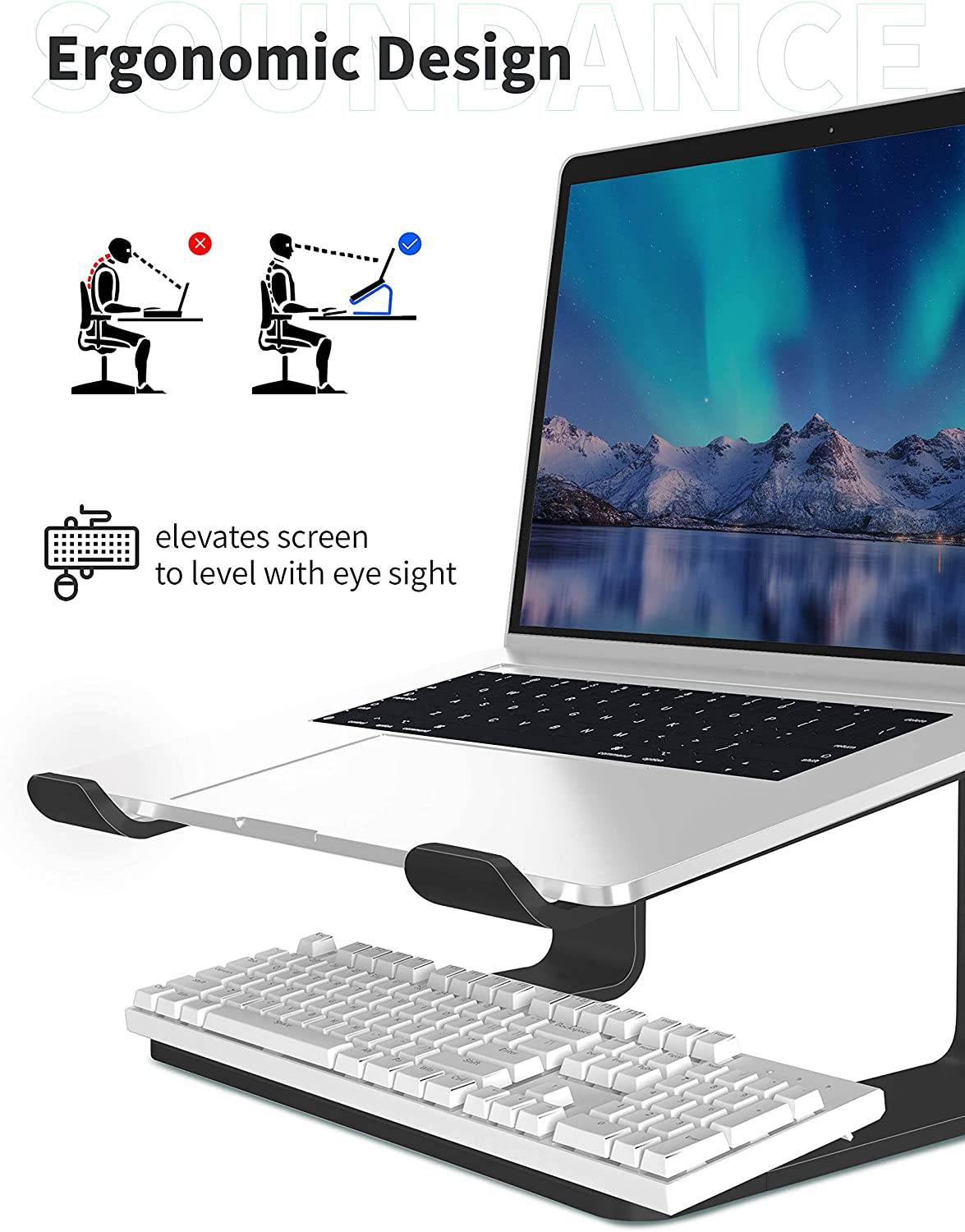 Foldable Laptop Stand Ergonomic Computer Stand Aluminum Laptop Riser Detachable Tablet Stand Desktop Mount for 10-15.6” Laptop Black