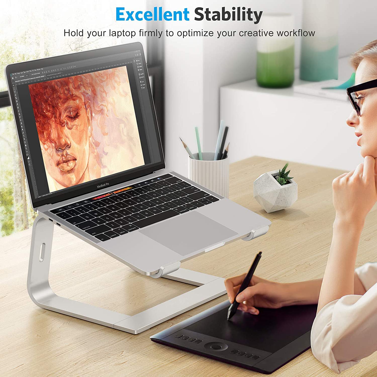 Laptop Stand Holder Aluminum Ergonomic Computer Stand Labtop Riser Detachable Notebook Stand Heavy Tablet Stand for 10-15.6” Laptops Silver