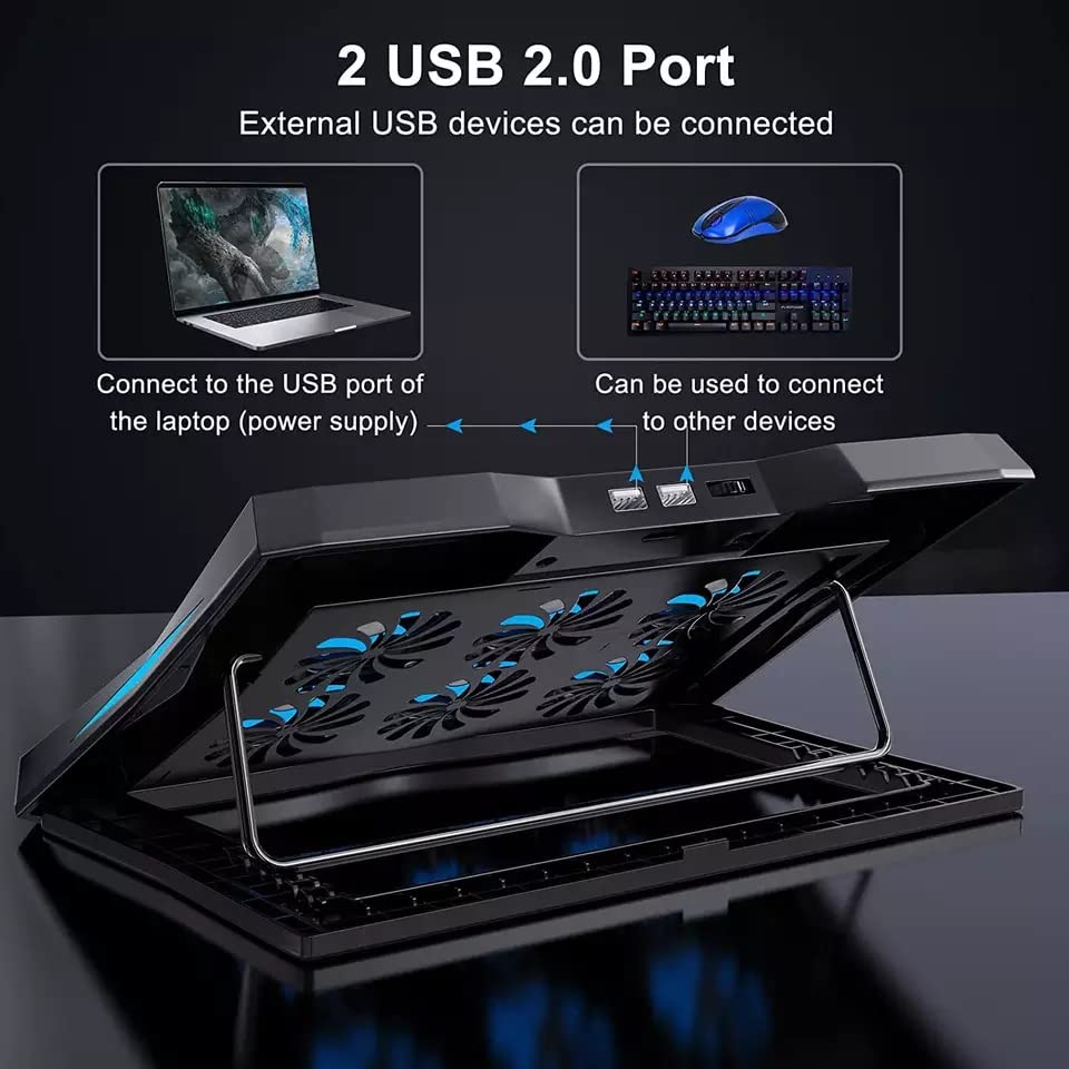 Laptop Cooling Pad Gaming Laptop Stand Cooler Pad with 6 Adjustable Wind Speed Notebook Riser with 6 Height 2 USB Port for 11-17.3 Inch Laptop