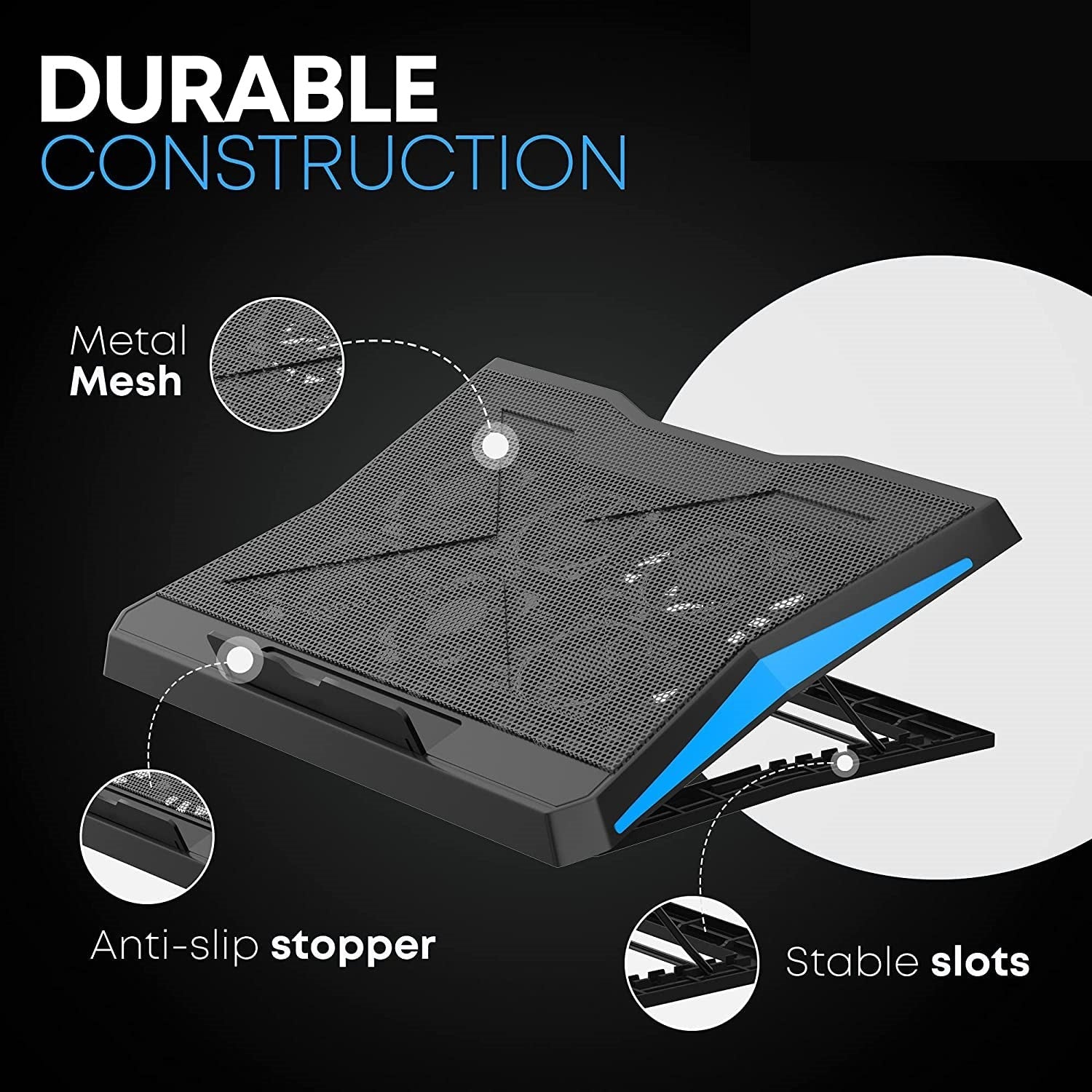 Laptop Cooling Pad Gaming Laptop Stand Cooler Pad with 6 Adjustable Wind Speed Notebook Riser with 6 Height 2 USB Port for 11-17.3 Inch Laptop