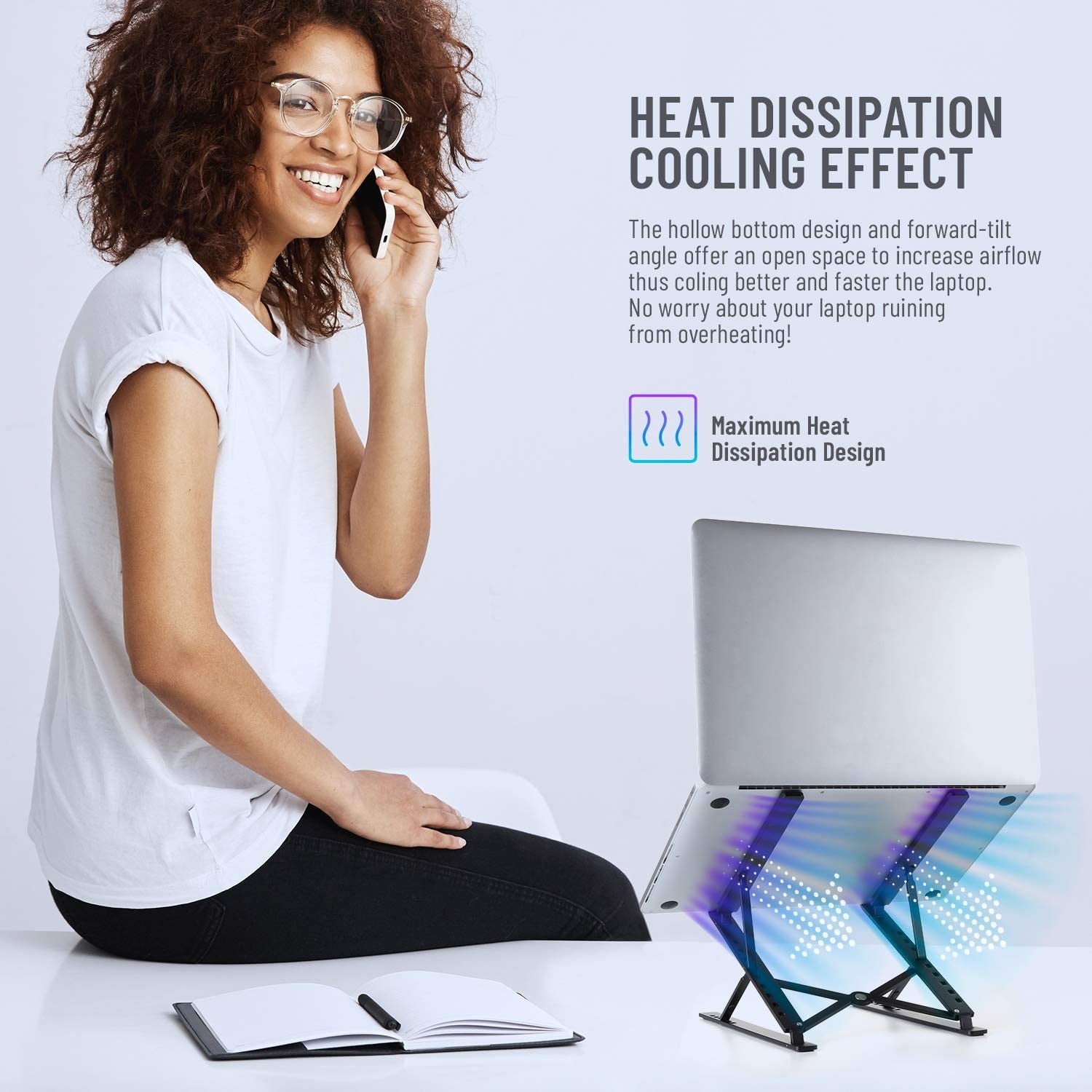 Portable Laptop Stand for Desk Height & Angle Adjustable Laptop Holder Aluminum alloy Laptop Riser Double Triangle Stable Anti-sway Ergonomic Foldable