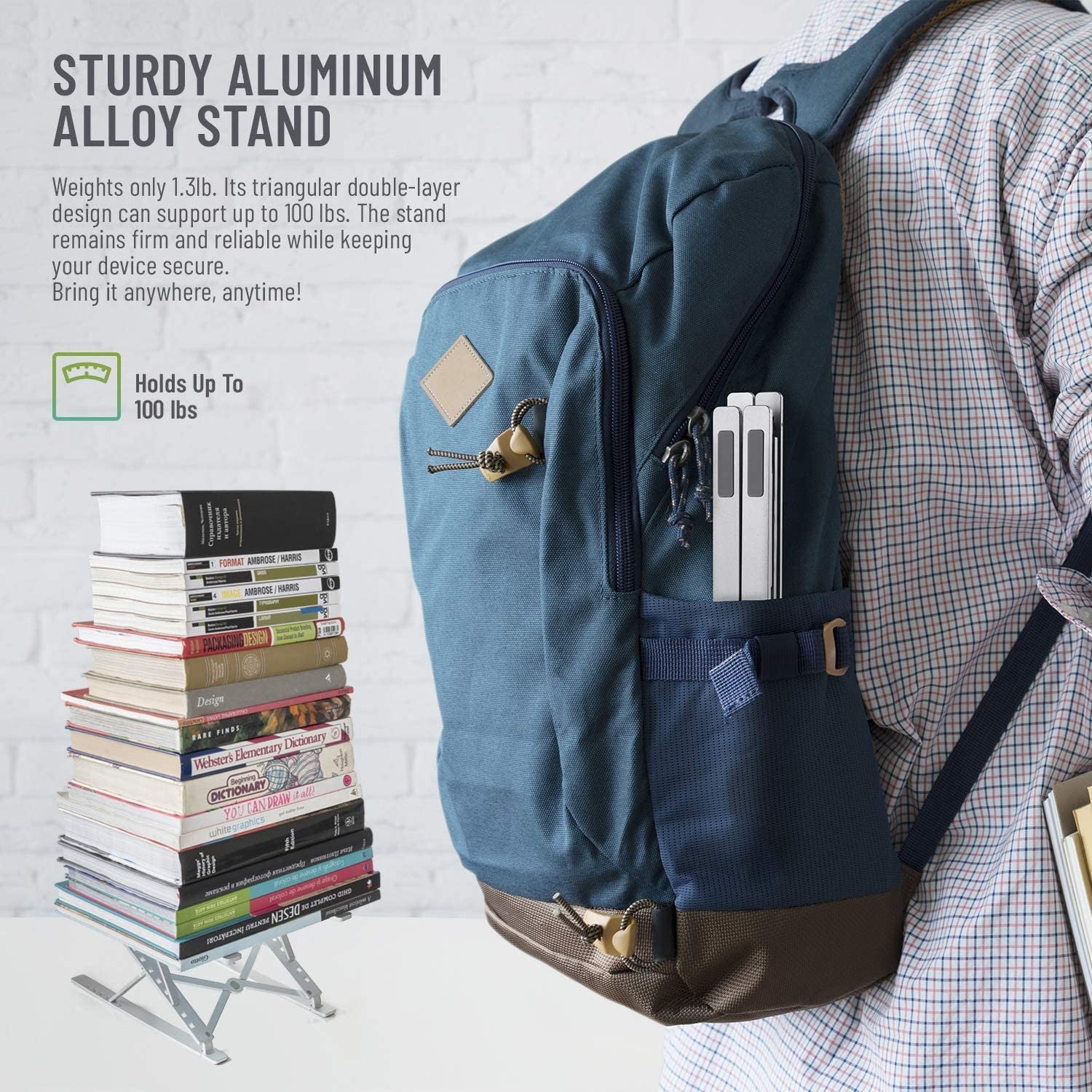 Portable Laptop Stand for Desk Height & Angle Adjustable Laptop Holder Aluminum alloy Laptop Riser Double Triangle Stable Anti-sway Ergonomic Foldable