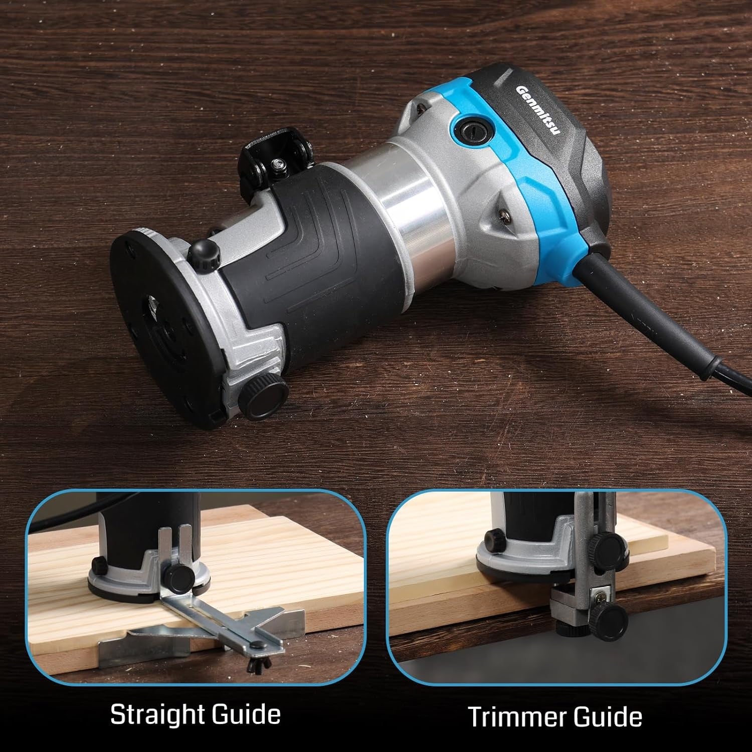 Genmitsu 1.25 HP 65mm Diameter Palm Trimmer Router, Compact Router Wood Tool With Fixed Base, 6 Variable Speeds 10000-30000 R/MIN, with 1/4“ Collet