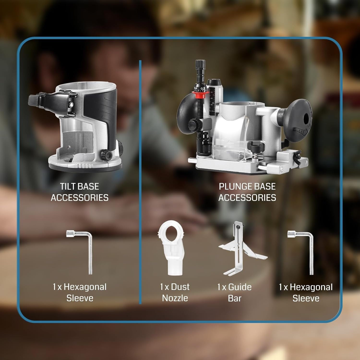 Genmitsu 1.25 HP Palm Trimmer Router Kit, Compact Router Wood Tool With Fixed Base/Plunge Base & Tilt Base, 6 Variable Speeds 10000-30000 R/MIN