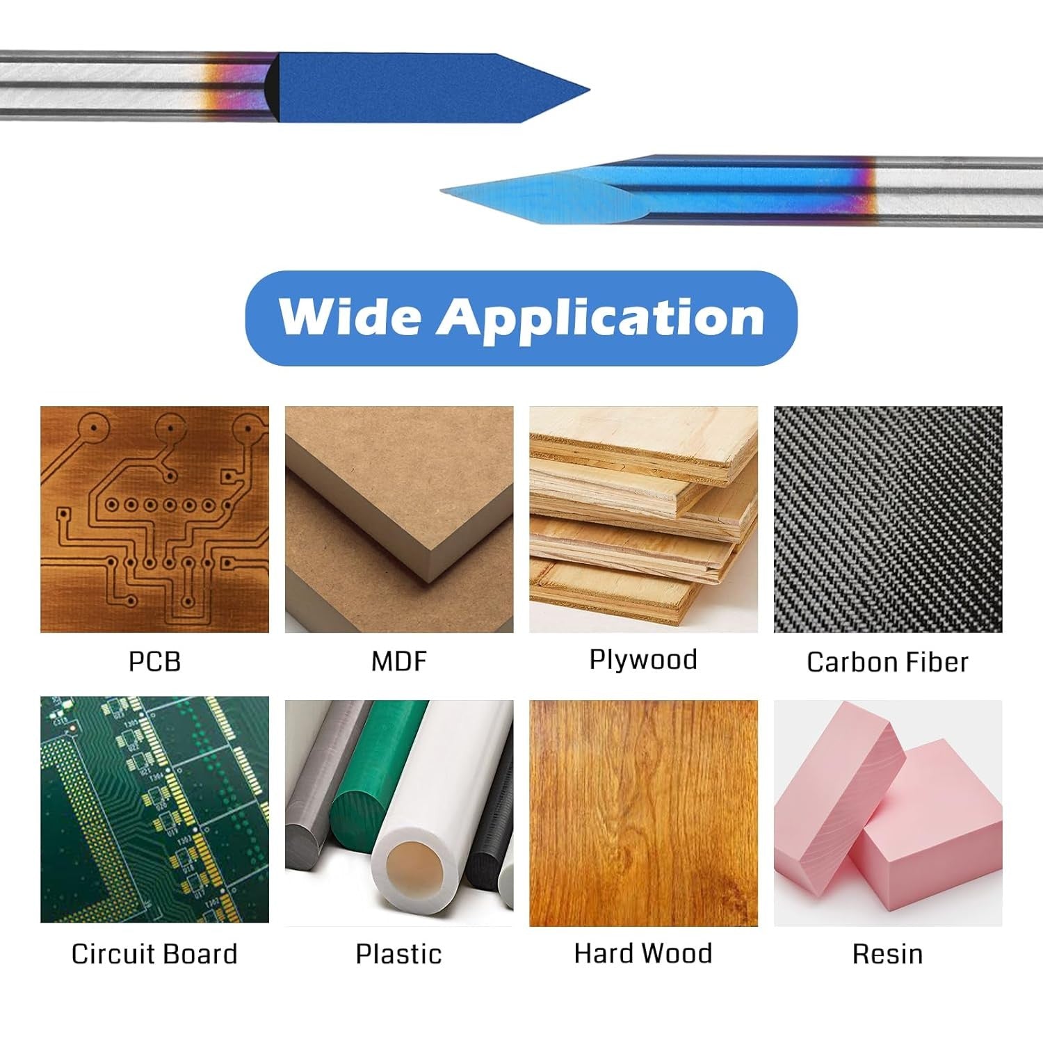 Genmitsu 10 Pcs 1/8'' Shank CNC Router Bits Set, Flat V-bit & Triangular V-bit, 20 /30 /45 /60 /90 Degree 0.1mm Tip, Nano Blue Coat