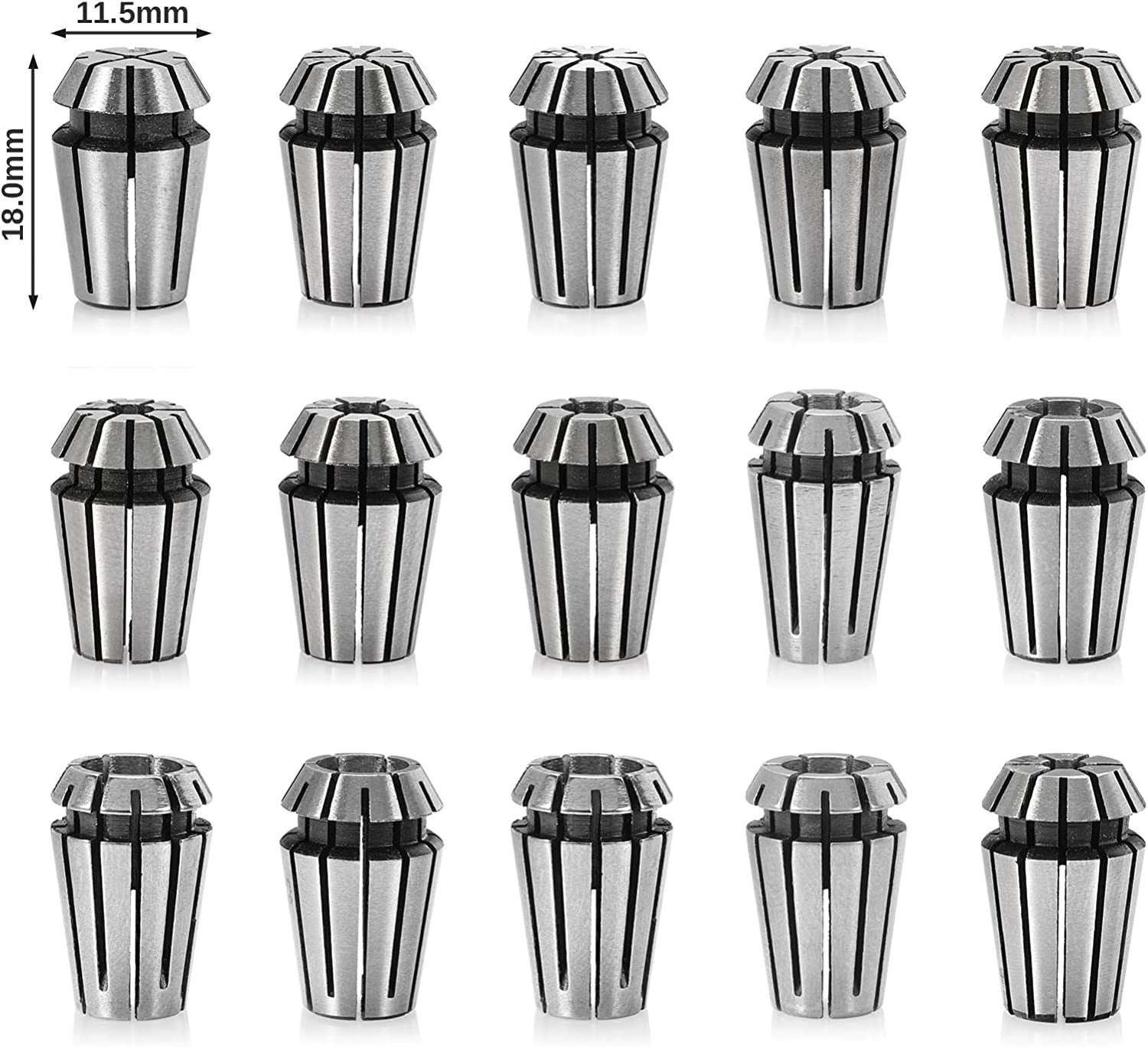 Genmitsu 15PCS ER11 Precision Spring Collet Set for CNC Engraving Milling Lathe Chuck Tool, 1.0mm-7.0mm & 1/4", 1/8"