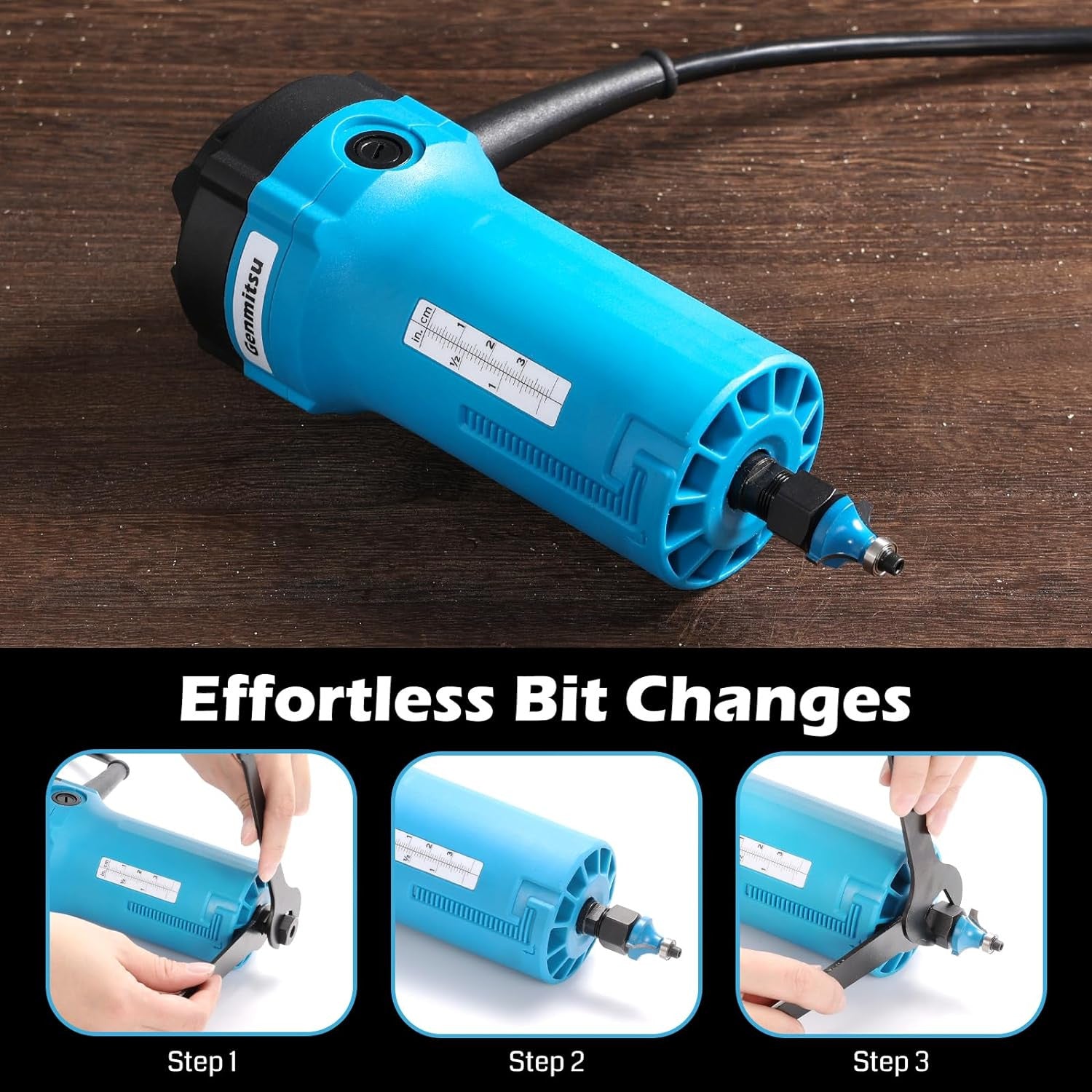 Genmitsu 1HP 65mm Diameter Palm Trimmer Router, 30000 RPMCompact Router Wood Tool With Fixed Base, with 1/4“ Collet, Perfect for CNC Woodworking & DIY