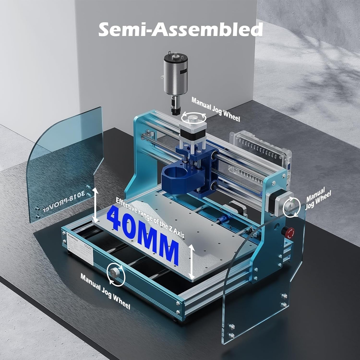Genmitsu 3018-PROVer V2 CNC Milling Machine, Desktop CNC for Beginner with Limit Switches & Emergency-Stop