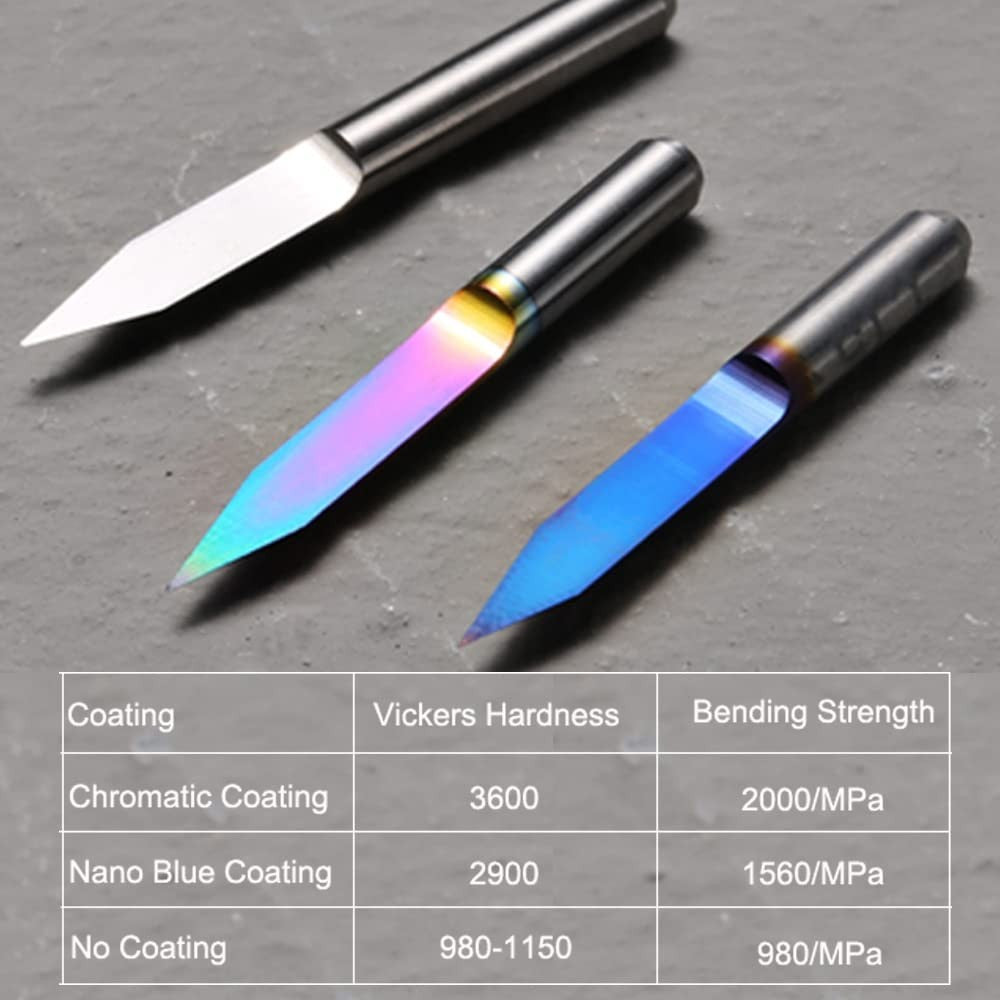 Genmitsu 3PCS V-Shape Tapered Ball Nose End Mills for Aluminum, Copper, Brass Engraving and Other Metals Carving, Chromatic Coating CNC Bits, 1/8''(3.