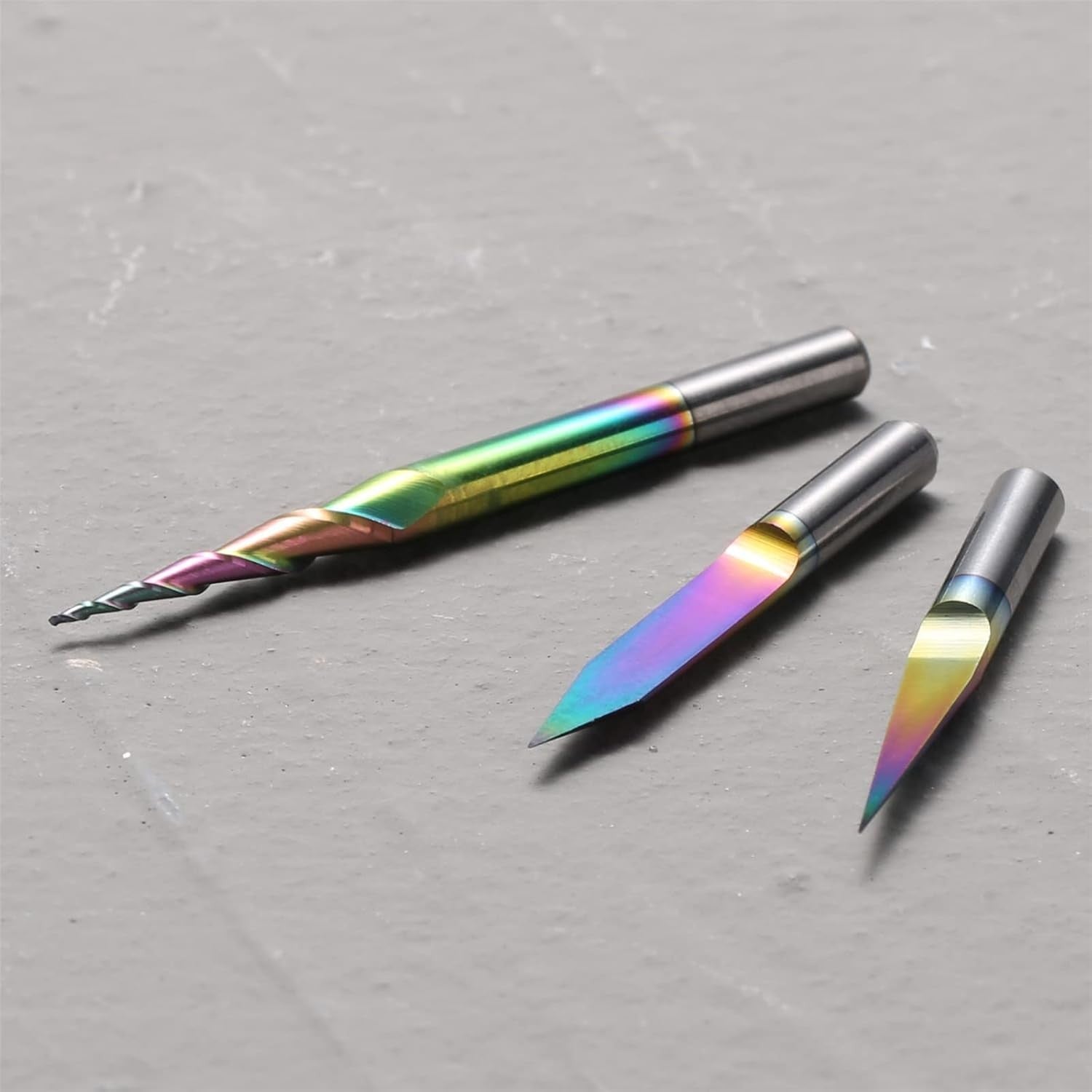 Genmitsu 3PCS V-Shape Tapered Ball Nose End Mills for Aluminum, Copper, Brass Engraving and Other Metals Carving, Chromatic Coating CNC Bits, 1/8''(3.