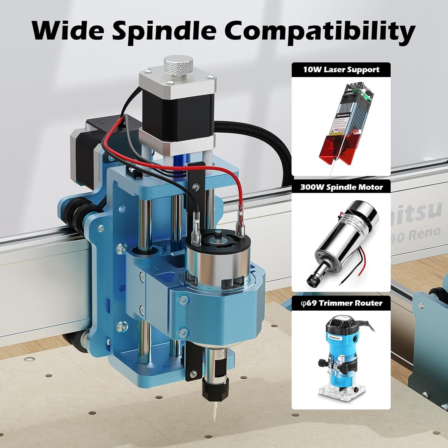 Genmitsu 4040 Reno CNC Router Milling Machine for Woodworking Acrylic Cutting, Belt Driven, Quieter Movement, Wood Metal Carving Cutter Engraver