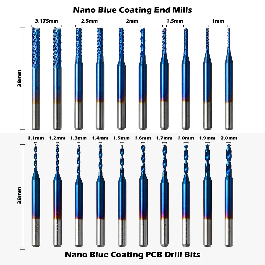 Genmitsu 50pcs Tungsten Carbide End Mill Router Bits, 1/8'' Shank CNC Cutter Milling Carving Bit Set Including 2-Flute Straight Router Bits, Flat Nose