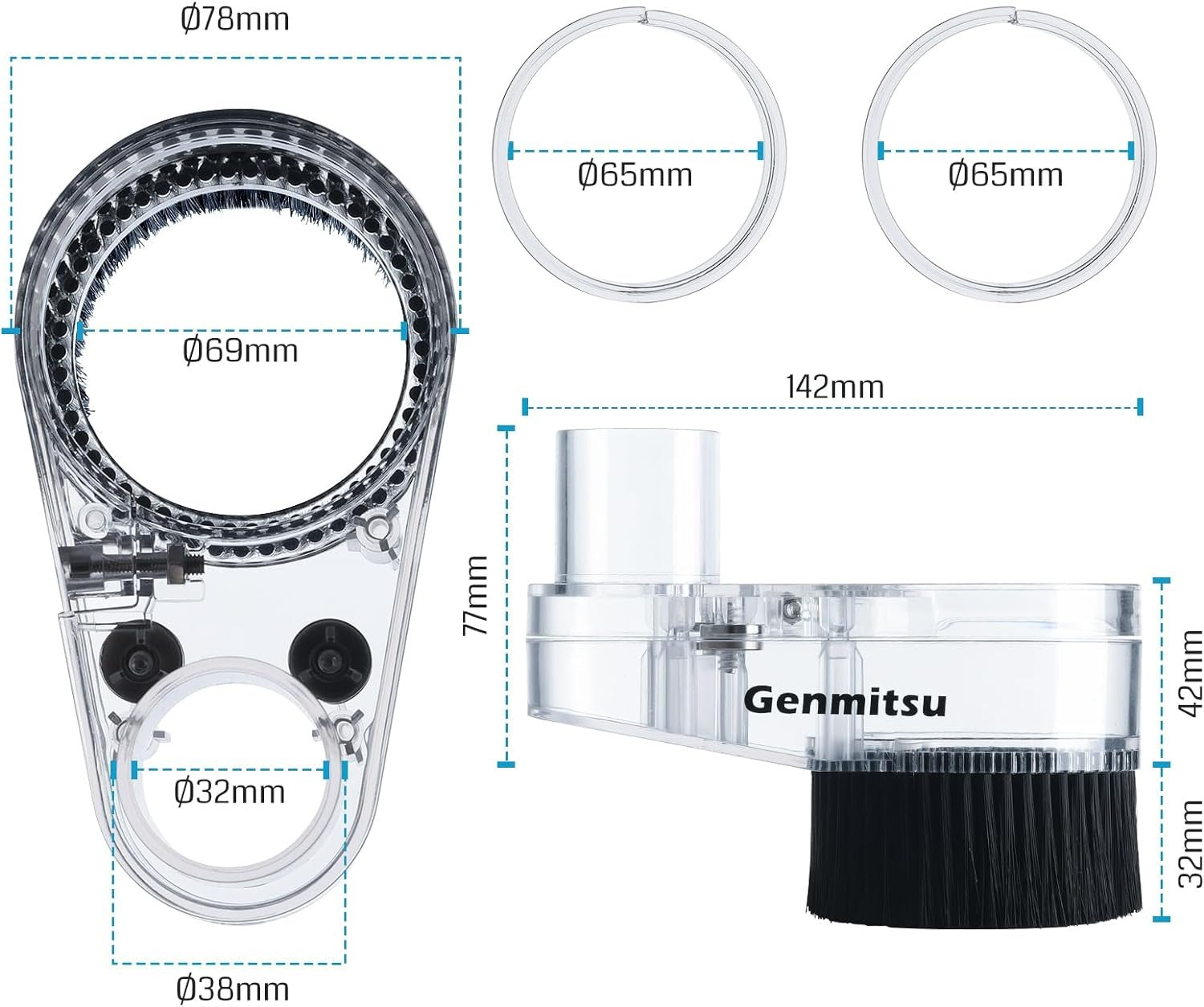 Genmitsu 65mm & 69mm CNC Dust Shoe, Compatible with Most 65mm/69mm Spindle Motor Compact Router, Hose Adapter Inner Diameter 38mm , Transparent