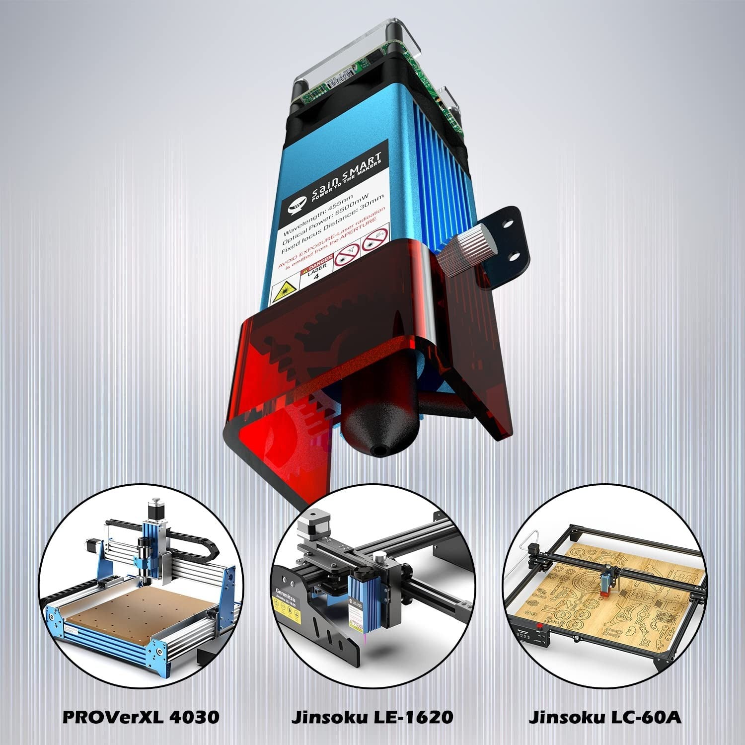 Genmitsu CFL55 Compressed Spot Laser Module, 0.1mm*0.1mm Laser Spot, 5.5W FAC Laser Module for Genmitsu PROVerXL 4030 & 4040-PRO CNC Router