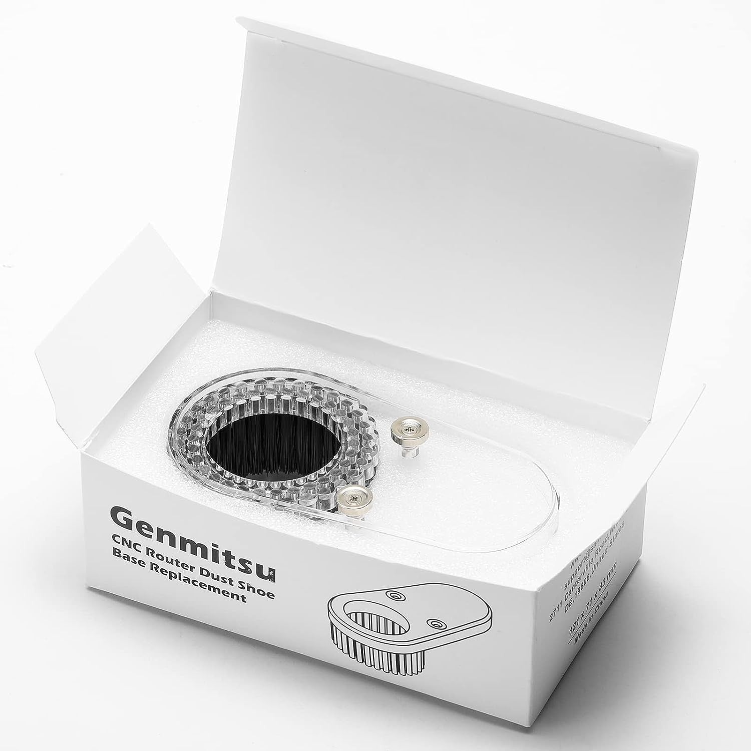 Genmitsu CNC Dust Shoe Replacement Base Bottom Cover with Nylon Brush, Transparent ABS