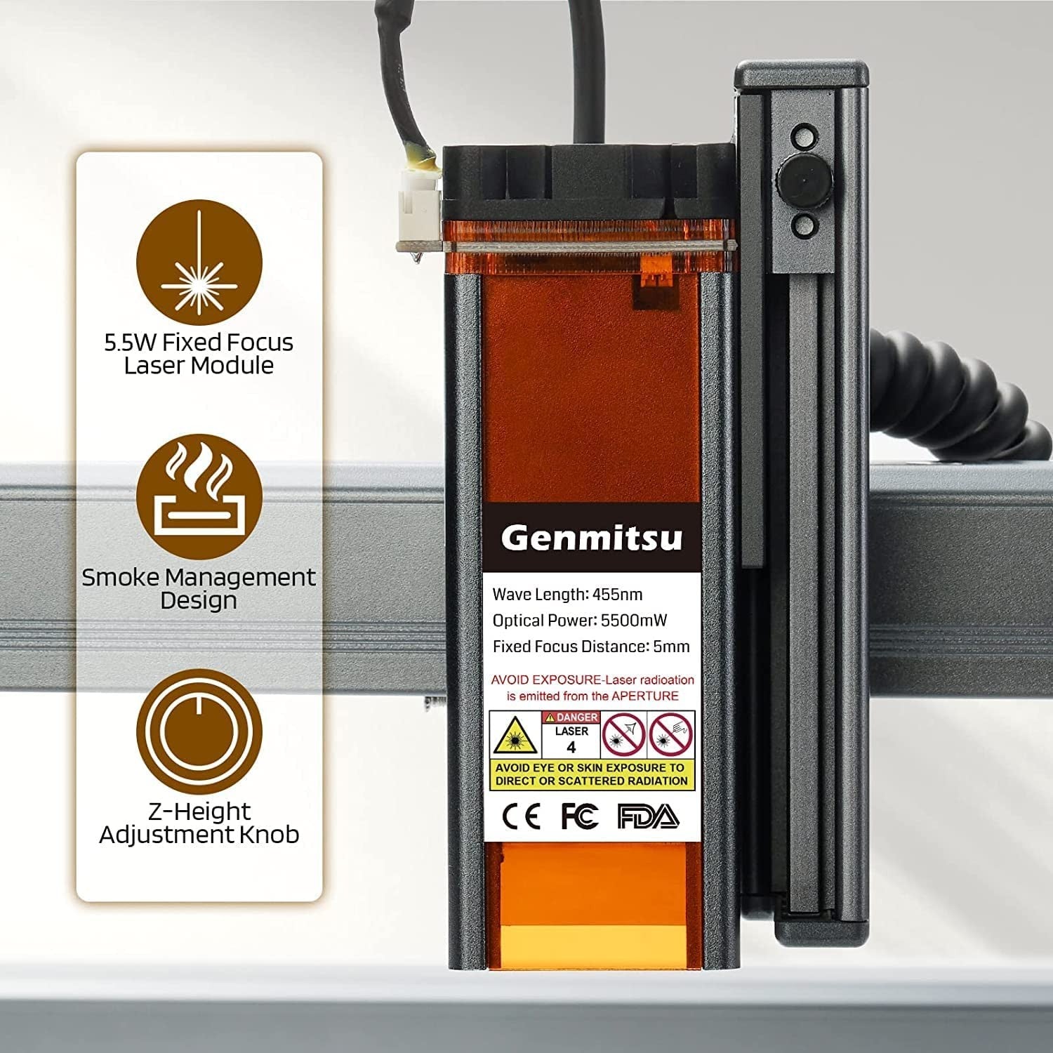 Genmitsu Jinsoku LC-40 Laser Engraver, 5.5W Compressed Spot Laser Engraving Machine with Passive Air Assist, APP Control, Linear Rail, Limit Switch