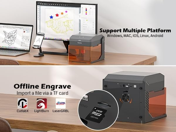 Kiosk 2.5W Laser Engraver, Light Weight & Portable Laser Engraver Machine, Home Laser Cutter with Acrylic Enclosure 3.9 x 3.9inch Engraving Area