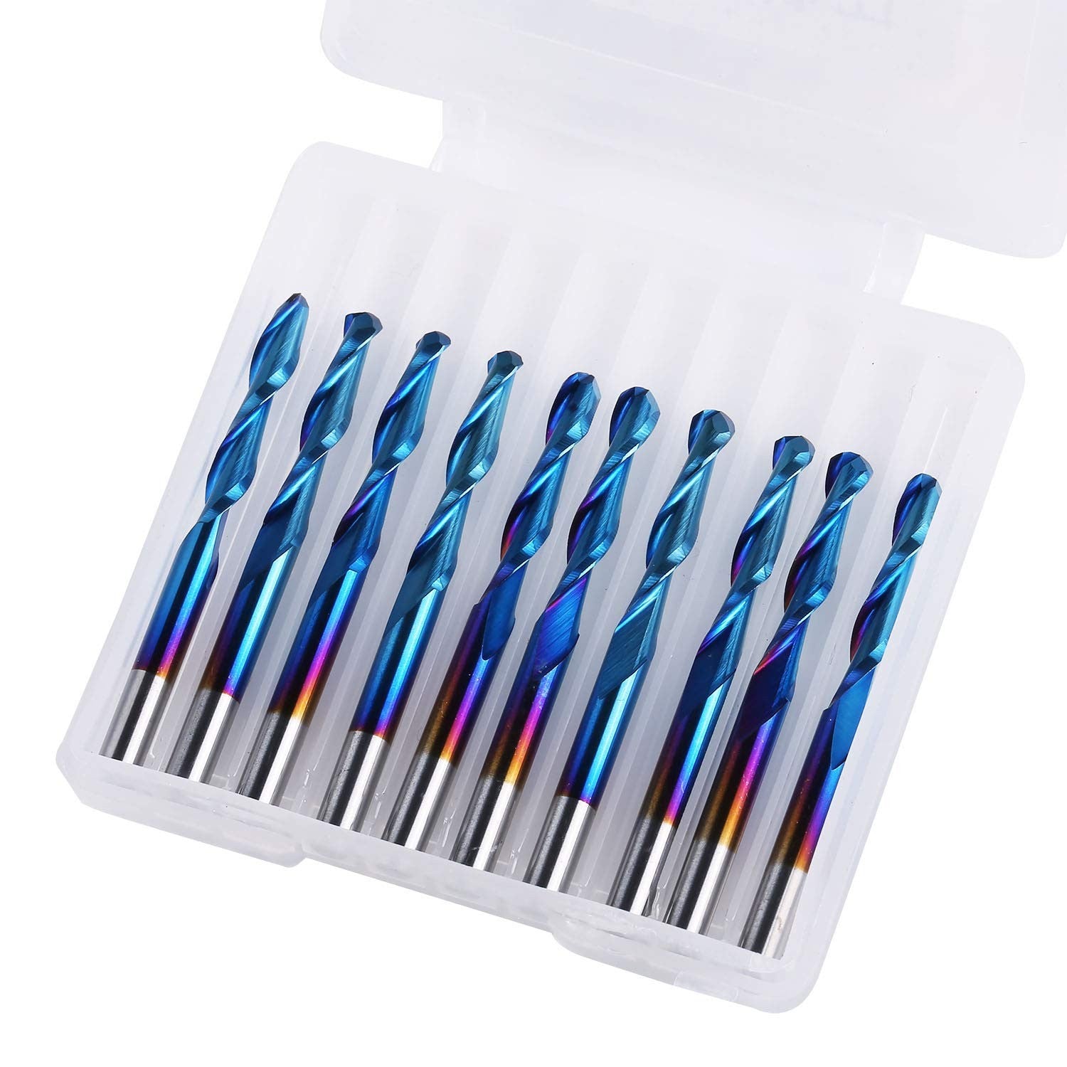 SainSmart Genmitsu 10Pcs Nano Blue Coat Ball Nose End Mill CNC Router Bits, 1/8" Shank Spiral Upcut 2 Flute End Mill Set