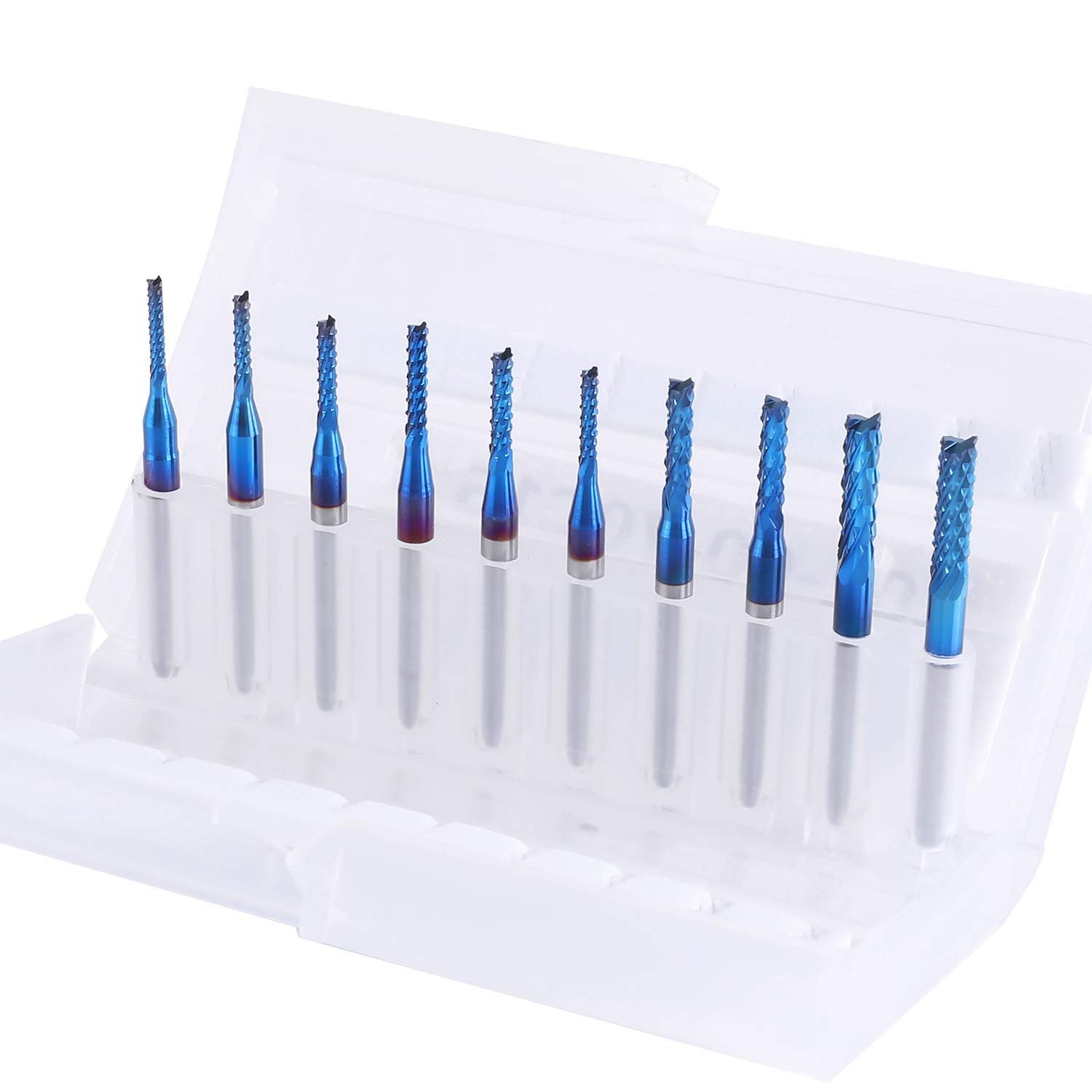 SainSmart Genmitsu 10Pcs Nano Blue Coat End Mill CNC Router Bits, 1.5-3.175mm, 1/8" Shank