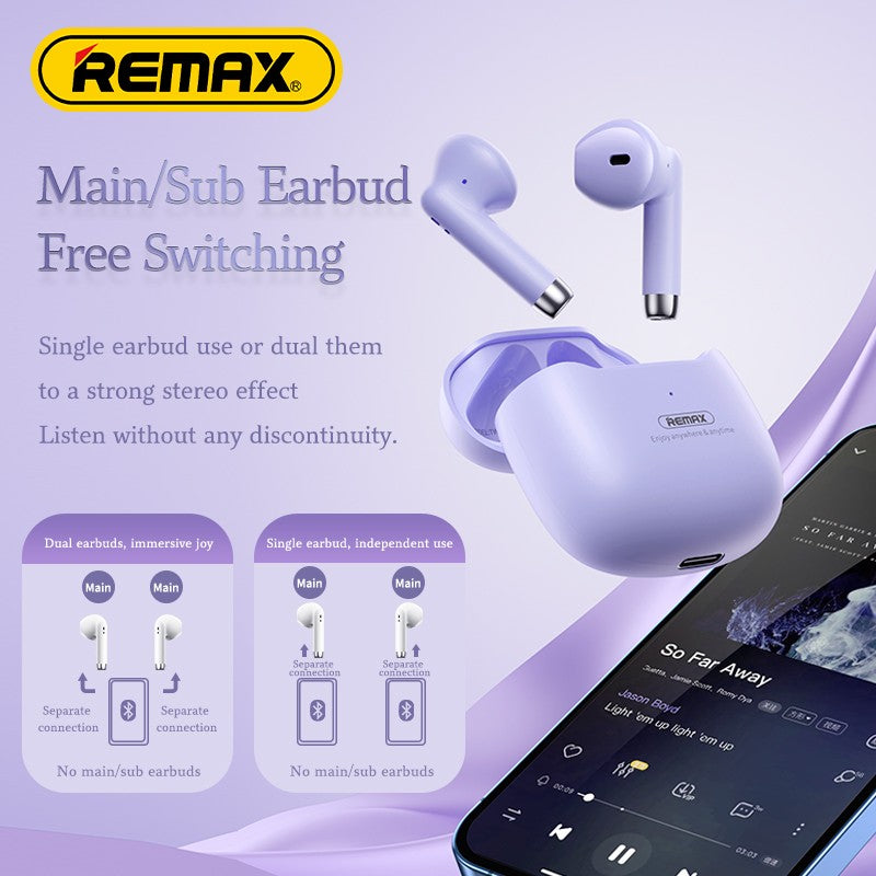 MOREJOY Remax True Wireless Heaphones Earbuds for Music Call TWS bluetooth 5.3 earphones headphones,Crystal Clear Sound Profile_Purple