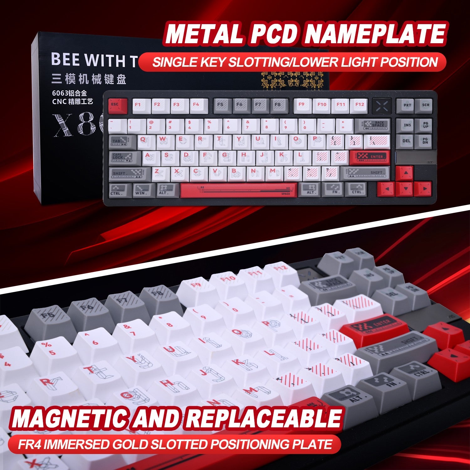 BEE WITH T&I X80 Max Mechanical Keyboard Aluminum Alloy Customized Tri-Mode Keyboard Bluetooth/Wired/2.4g X80 Max Cyan
