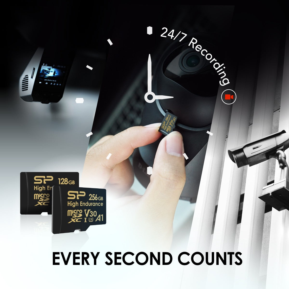 Silicon Power 256GB High Endurance 4K MicroSDXC with Adapter for 4K Videos, Car Dash Cam,