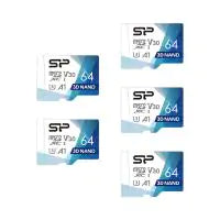 Silicon Power Superior PRO 64GB Micro SD Card, 4K/HD, 100MB/s Read, U3, C10, A1, V30 with Adapter (5-pack)