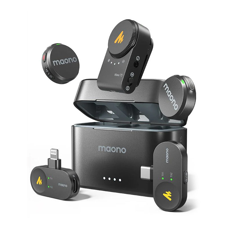 Maono Wave T5 Wireless Lavalier Microphone Combo 2 Mics - Camera / Lightning / Type-C