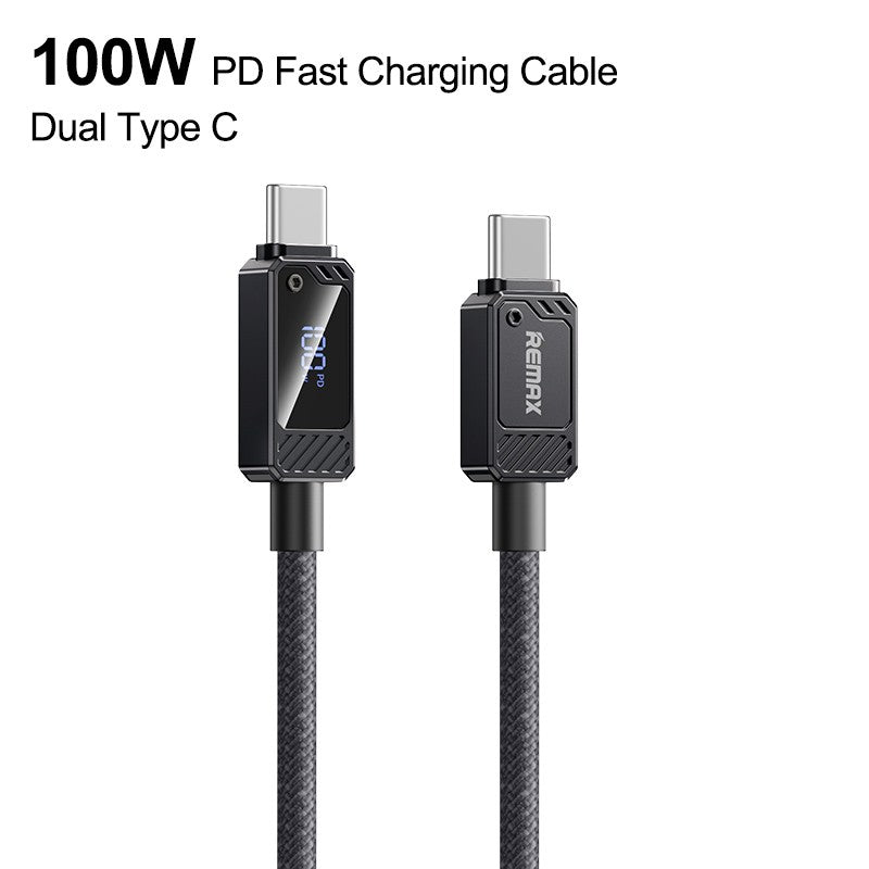Remax USB C Fast Charging Cable with LED Display Flat Braided Multi Charging Cord with Data Sync, Port for iPhone/iPad/Samsung/MacBook,1.2m Black