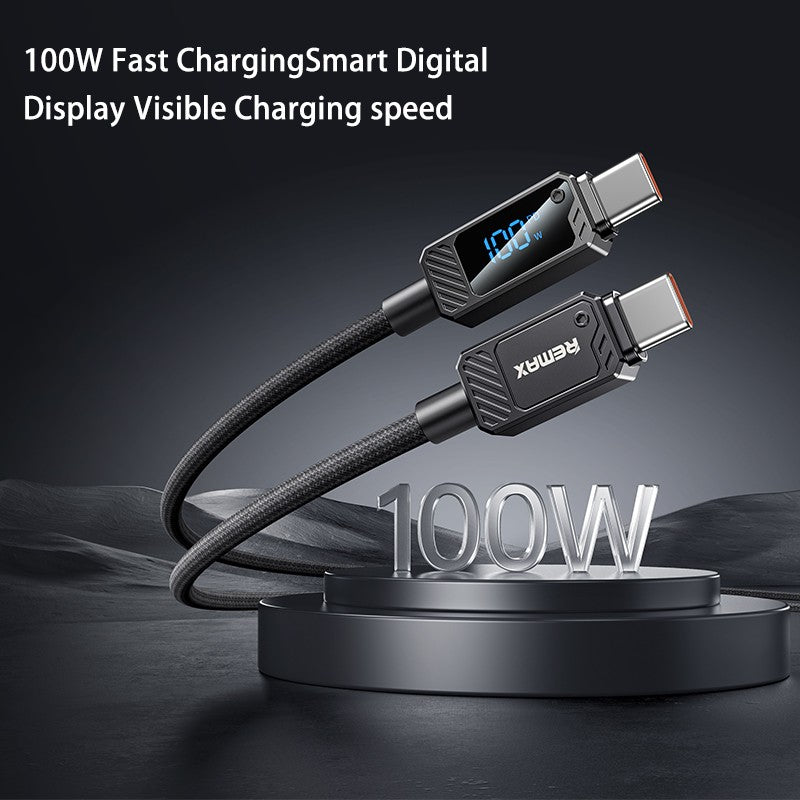 Remax USB C Fast Charging Cable with LED Display Flat Braided Multi Charging Cord with Data Sync, Port for iPhone/iPad/Samsung/MacBook,1.2m Black
