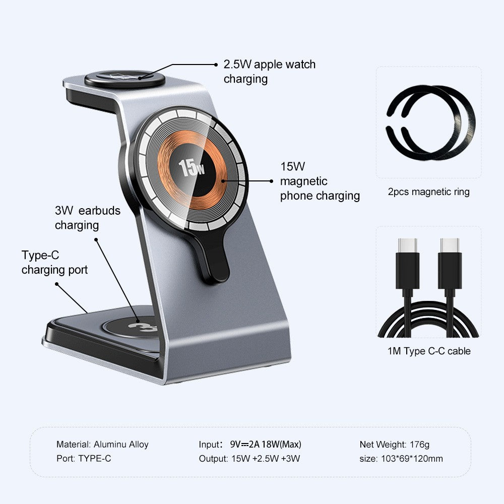 SEEDREAM 3 in 1 Magnetic Wireless Charging Station 18W Max for Apple iPhone/iWatch/Airpods,iPhone15,14,13,12,11 /XS/XR/XS, iWatch9/8