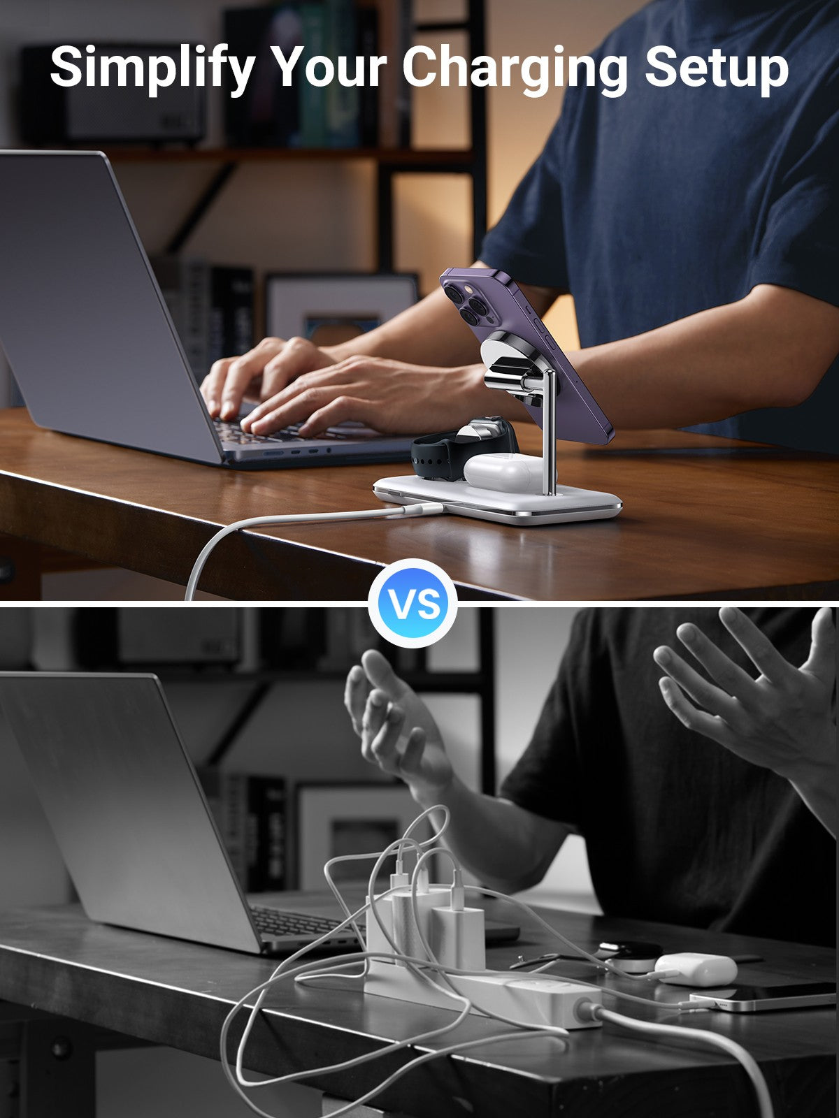 UGREEN MagFlow Qi2 Wireless Charger 25W 3 in 1 Wireless Charger Wireless Charging Station MagSafe Compatible for iPhone 16/15/14/13/12 MagSafe Seri