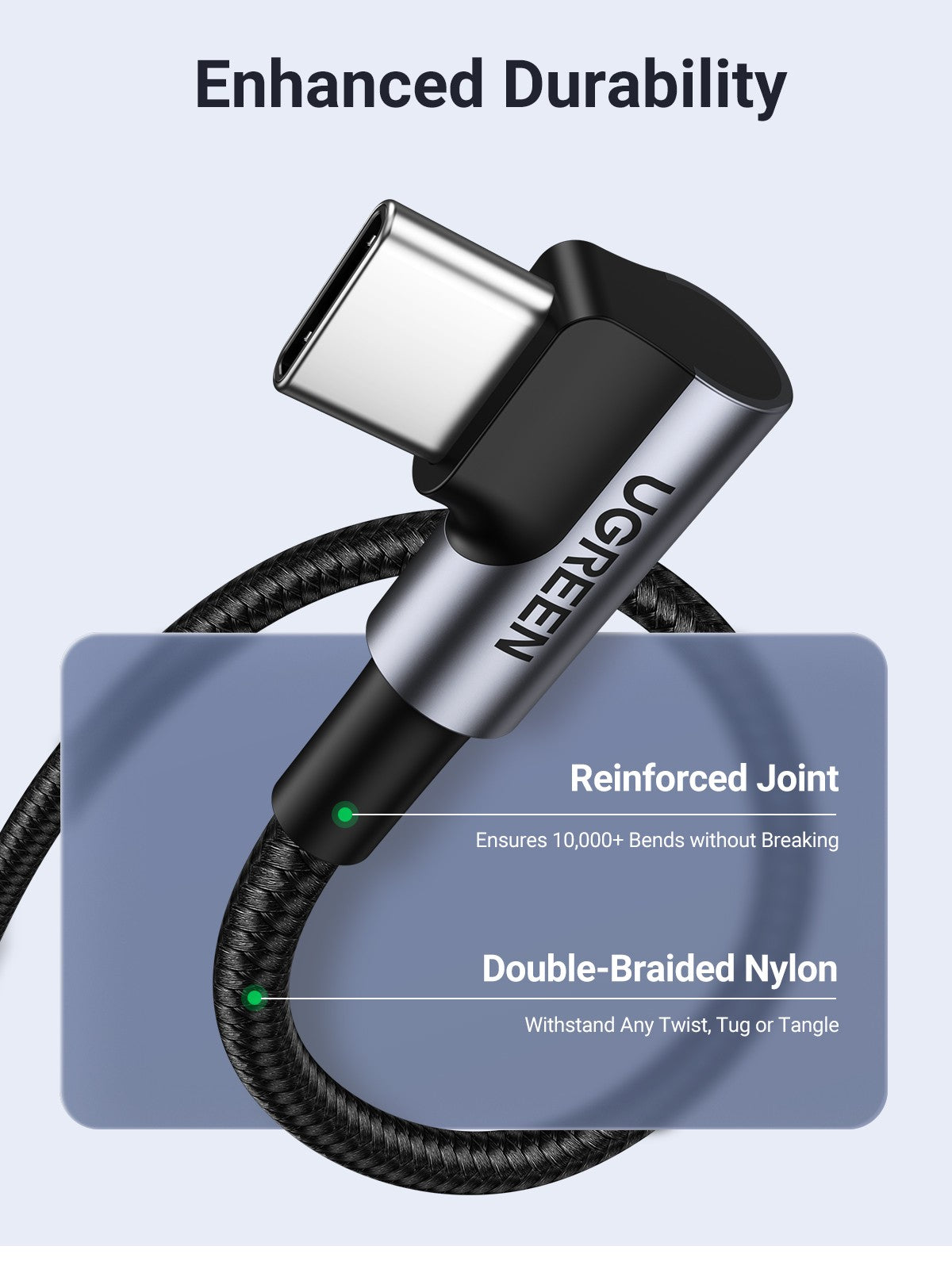 UGREEN USB-C 2.0 to Angled USB-C M/M Cable Aluminium Shell with Braided 2m