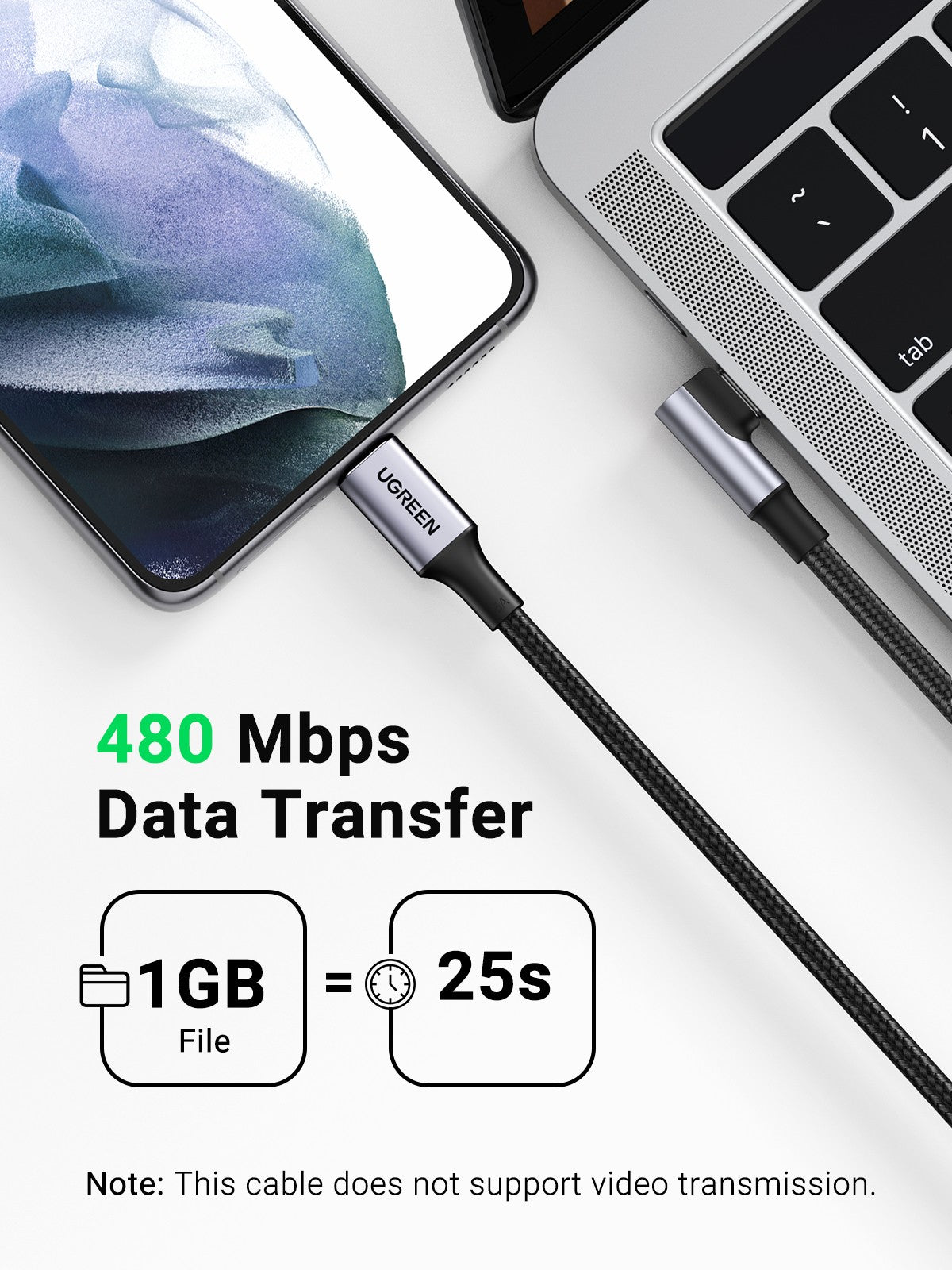 UGREEN USB-C 2.0 to Angled USB-C M/M Cable Aluminium Shell with Braided 3m