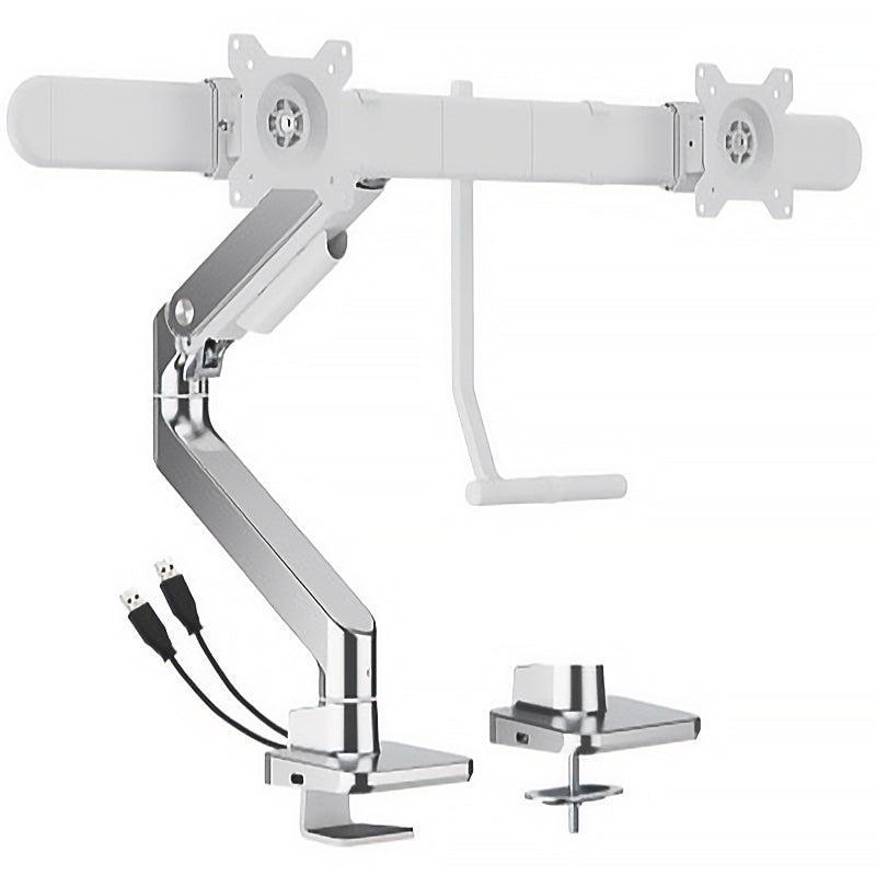 Brateck NoteWorthy Gas Spring Dual Monitor Arm with USB-A/USB-C Ports Fit Most 17in-32in Monitor