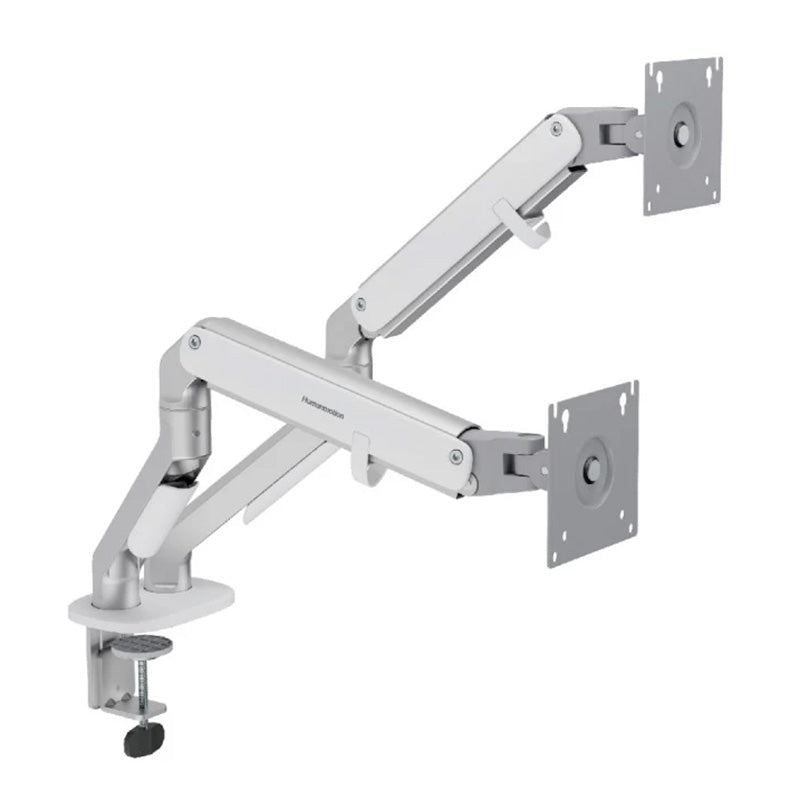 Humanmotion Dual Screen Aluminum Steel Monitor Arm for up to 17in-32in 2-9kg - Matte Silver