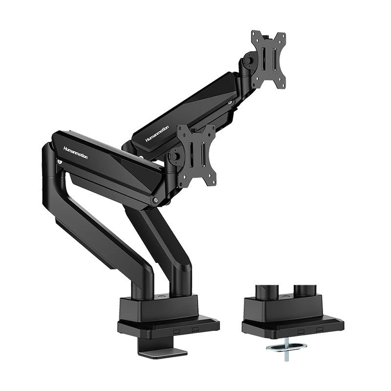 Humanmotion Dual Screen Heavy Duty Epic Gas Spring Aluminum Steel Monitor Arm for up to 17in-35in 1-15kg - Matte Black