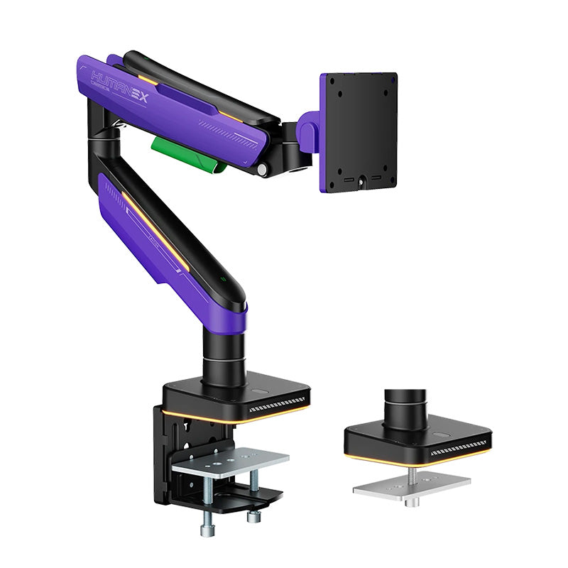 Humanmotion T18 Single Screen Heavy Duty Aluminum Steel Monitor Arm for up to 17in-49in 2-20kg - Matte Black and Dark Purple