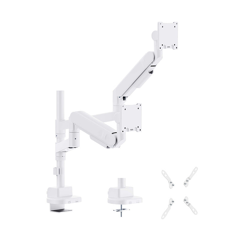 Infinity Ergonomic and Style Heavy-Duty Gas Spring Dual Monitor Arm Support 24in-57in up to 27kg - White