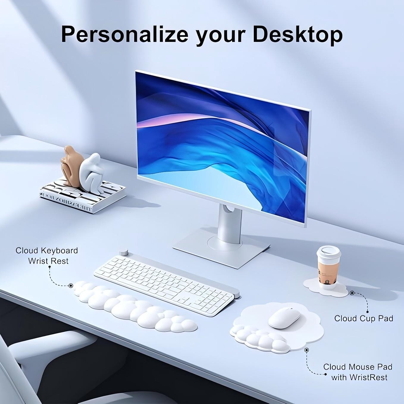 Mouse Pad & Keyboard Wrist Rest Set - Multi-Device Computer Accessories with Memory Foam Support White