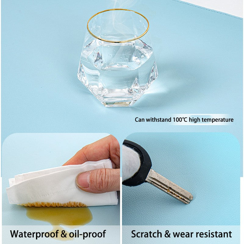 Dual-Sided Multifunctional Office Desk Pad, Waterproof Desk Mat Protector, Leather Desk Pad, Large Desk Pad for Keyboard and Mouse Yellow&Grey