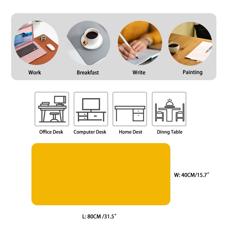 Dual-Sided Multifunctional Office Desk Pad, Waterproof Desk Mat Protector, Leather Desk Pad, Large Desk Pad for Keyboard and Mouse Yellow&Grey