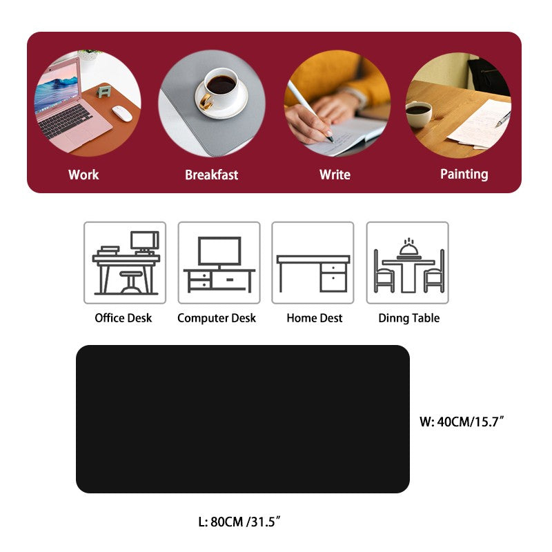 Dual-Sided Multifunctional Office Desk Pad, Waterproof Desk Mat Protector, Leather Desk Pad, Large Desk Pad for Keyboard and Mouse Black&Red